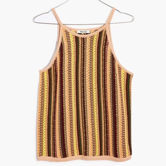 Madewell Janson Crochet Earth Tone Rainbow Stripe Tank Sweater Top - Picture 2 of 13